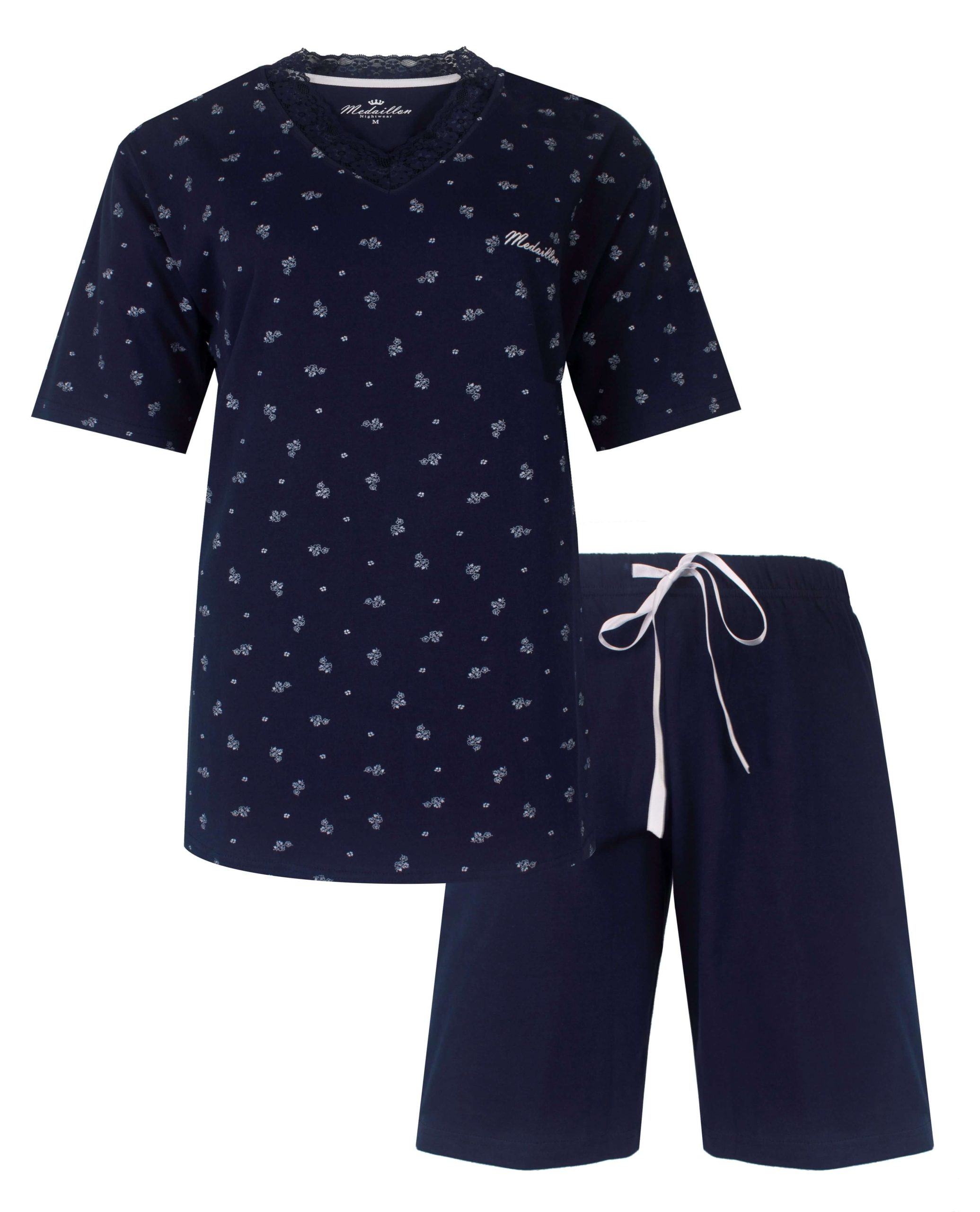 pyjama-online-705xnn-1.jpg Medaillon Dames Shortama Pyjama Set Nachtkleding Donker Blauw Maat S - Afbeelding 1