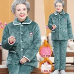 Oma Pyjama Drie Lagen Verdikte Moeder Thuis Kleding Ouderen Vrouwen Koraal Fluwelen Pyjama Sets Winter Pak Warme Broek 2 Stuks AliExpress 200574005