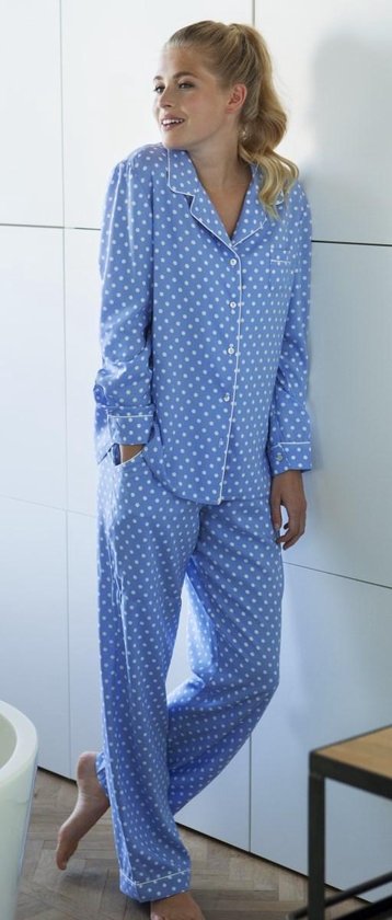 pyjama-oudere-dames-601qja-1.jpg Blauwe dames doorknoop pyjama Pastunette | bol - Afbeelding 1