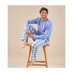oliver heren pyjama set grote ruit lichtblauw