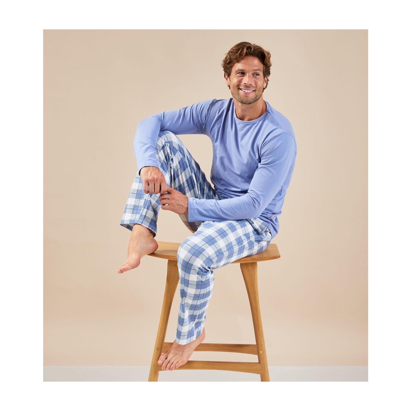 pyjama-set-heren-364hdw-1.jpg oliver heren pyjama set grote ruit lichtblauw - Afbeelding 1