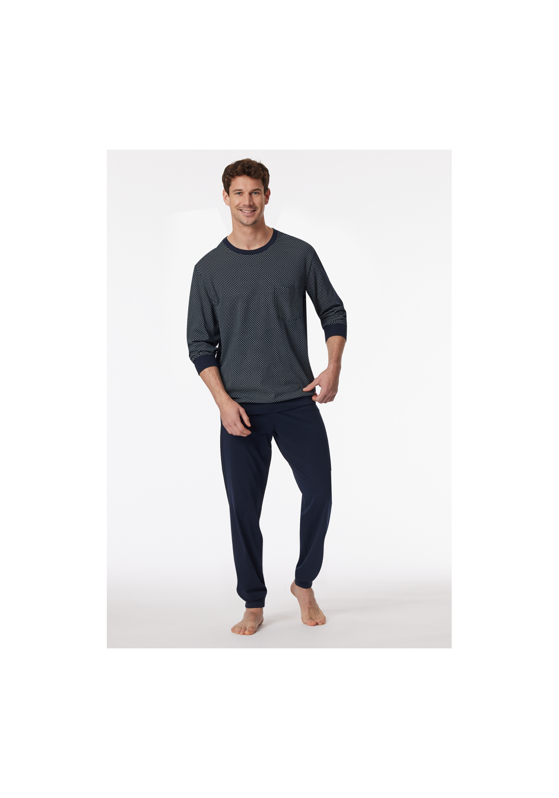 pyjama-set-heren-912pon.png SCHIESSER Cotton Essentials Pyjama lang, heren pyjama set, nachtblauw gestreept - Afbeelding 1