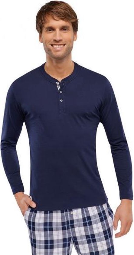 pyjama-shirt-heren-319fdp-1.jpg Schiesser Heren Pyjama Shirt lange mouw met knoopjes 100% Katoen | bol - Afbeelding 1