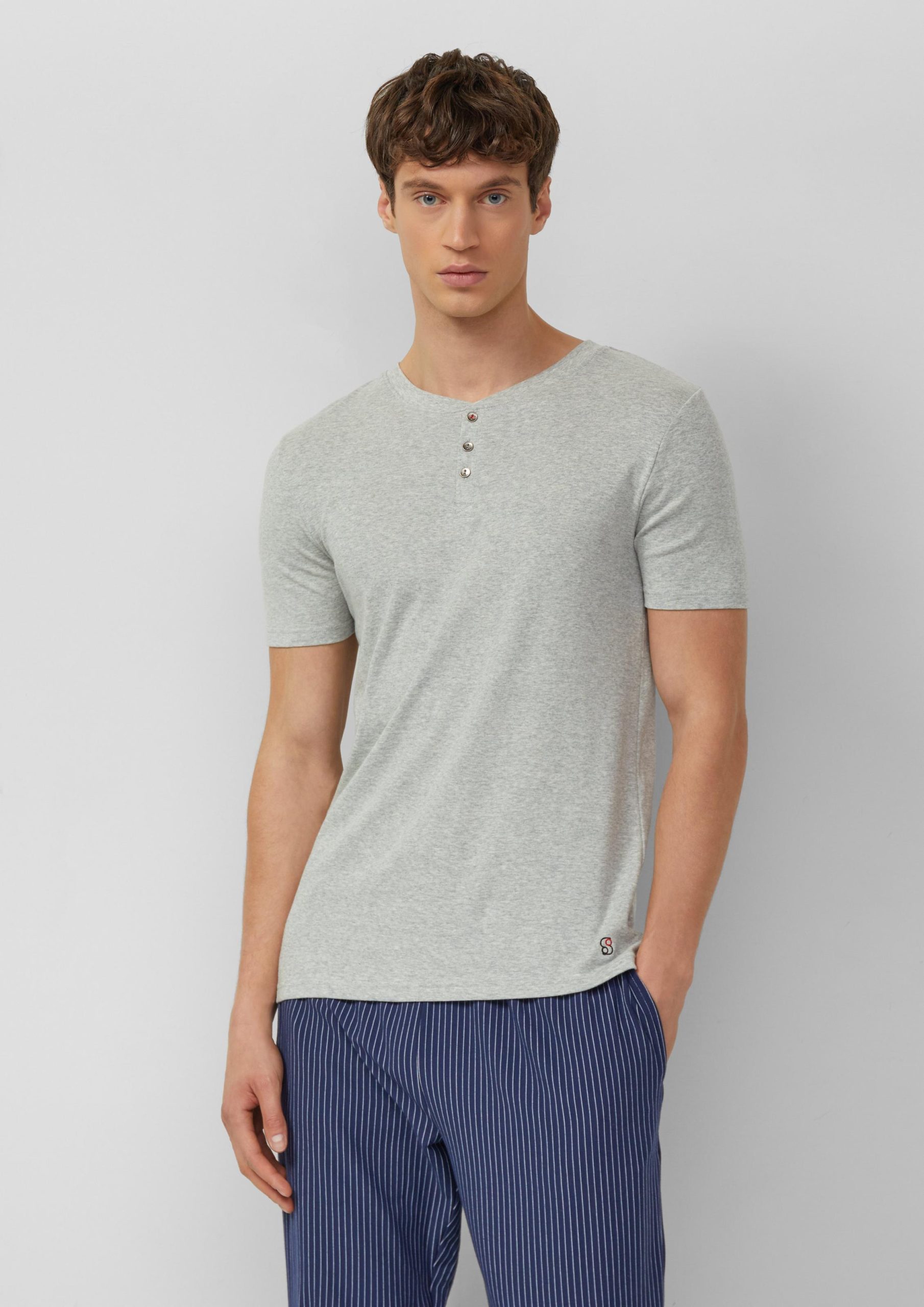pyjama-shirt-heren-710ibl-1.jpg s.Oliver Pyjama shirt met knoopsluiting Grijs - Afbeelding 1