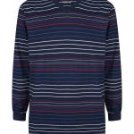 Pastunette for Men moderne, rood wit blauw gestreepte heren pyjama top met lange mouwen met boord