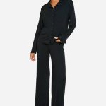 Black Tall Pyjama Set met Overhemd met Lange Mouwen & Broek | Boohoo NL