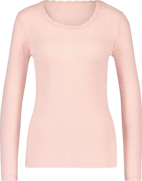 pyjama-top-dames-408owt-1.jpg Hunkemöller Dames Pyjama shirt Lange mouw rib Ronde hals Maat L | bol - Afbeelding 1