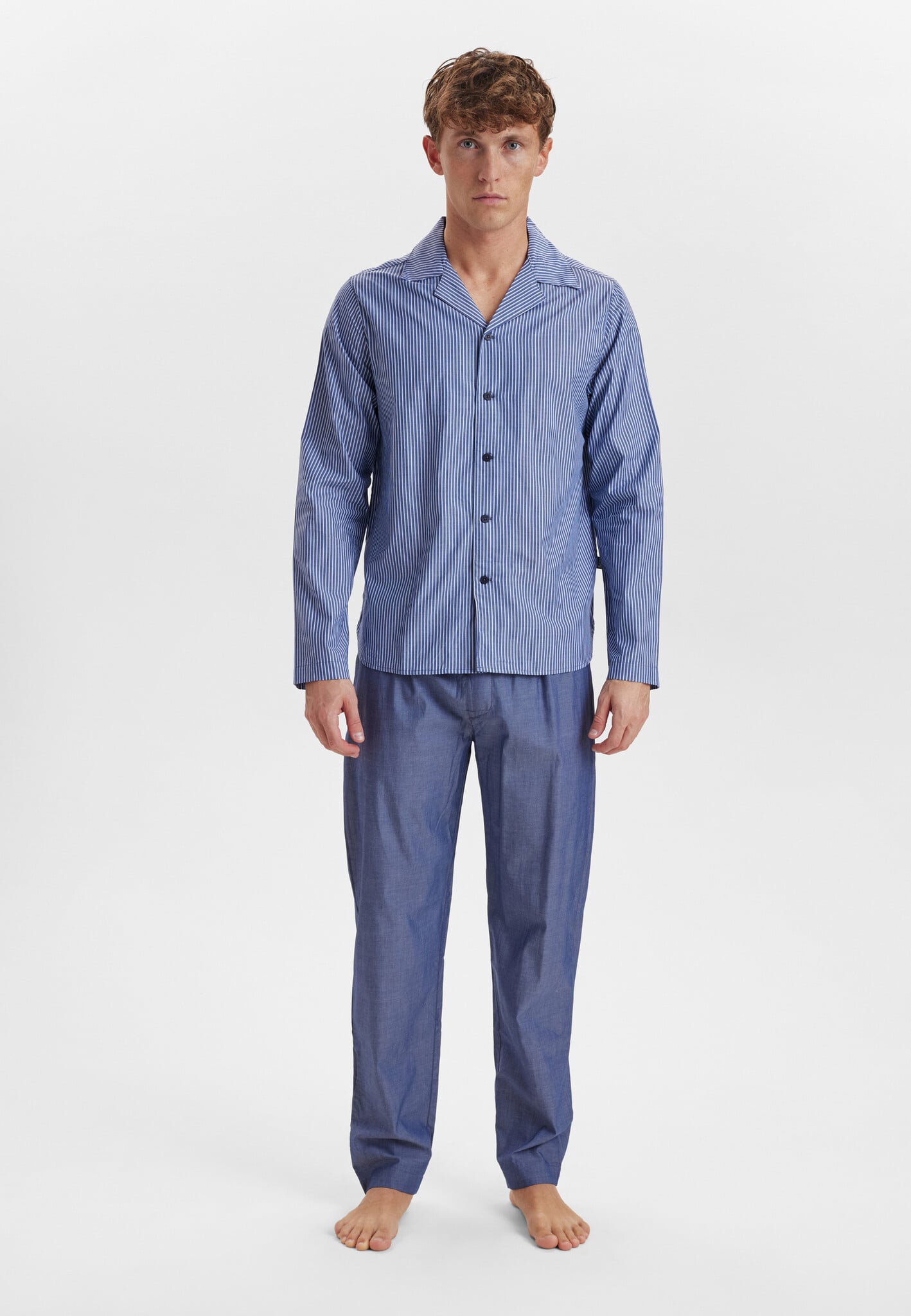 pyjamas-heren-189fxj.jpg JBS JBS Heren Pyjama Set Lang Gestreept Met Knoopsluiting Lichtblauw - Afbeelding 1
