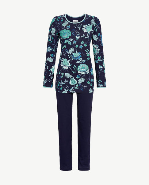 ringella-pyjama-dames-sale-638hmv-1.jpg Ringella Pyjama lounge Navy met groen en blue - Afbeelding 1