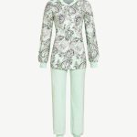 Ringella Klassieke pyjama doorknoop met boordje Paisley groen, wit en navy