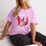 YOURS Grote Maten Roze Hot Stuff Gestreepte Pyjama Set Met Wijde Pijpen | Yours Clothing
