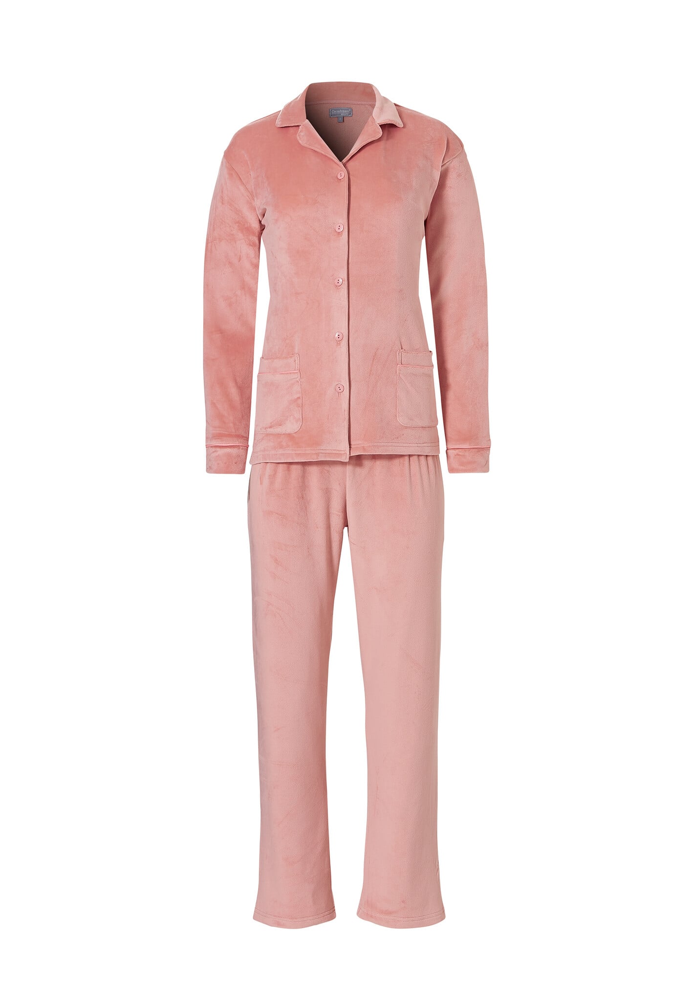 roze-pyjama-254xph-1.jpg Cocodream Dames Pyjama Set Velours Knoopsluiting Roze - Afbeelding 1