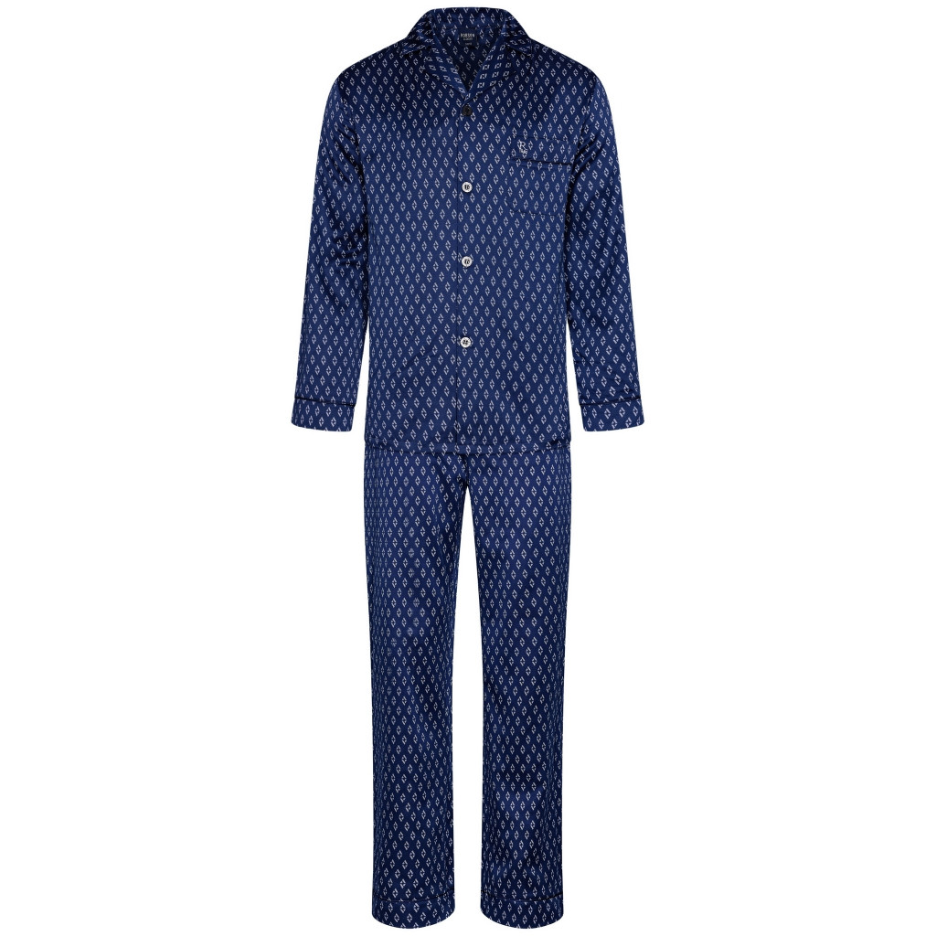 satijnen-heren-pyjama-150ulo-1.jpg Robson Pyjama Satijn | Blauw - Afbeelding 1