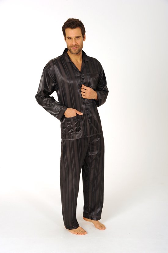 satijnen-heren-pyjama-196vfo-1.jpg Heren pyjama satijn 94010 antraciet 58 | bol - Afbeelding 1