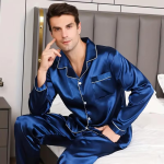 Silkon | Luxe Zijdezachte Satijnen Heren Pyjama Set | Lange Mouwen en – Visconte