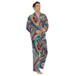 Trippy Rave Heren Satijnen Pyjama met Knoopsluiting Nachtkleding Cadeau Herenkleding Loungewear Luxe Pyjama's Verjaardag Psychedelisch Fractaal Regenboog Festival Etsy Nederland