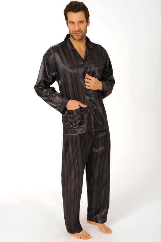 satijnen-pyjama-hema-664bvu-1.jpg Heren pyjama satijn 94010 antraciet 58 | bol - Afbeelding 1