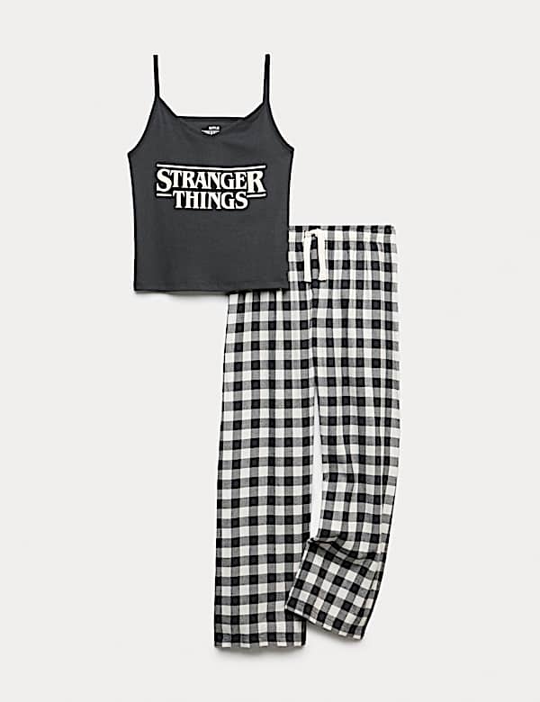 stranger-things-pyjama-864sfa-1.jpg Katoenrijke Stranger Things™ Cami pyjama (6 16 jaar) | BLACK | Pyjamasets | M&S NL - Afbeelding 1