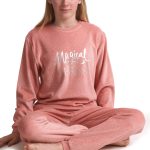 Outfitter Velours Meisjes Pyjama Roze – Stipprint