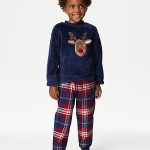 Velours pyjama met rendiermotief (1 8 jaar) | NAVY MIX | Pyjama's | M&S NL