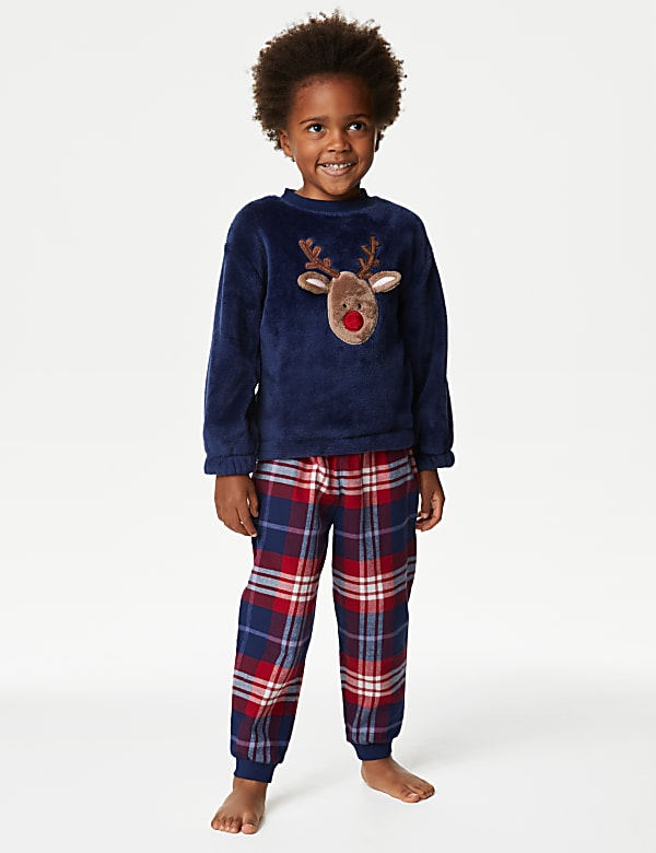 velours-pyjama-414dxl-1.jpg Velours pyjama met rendiermotief (1 8 jaar) | NAVY MIX | Pyjama's | M&S NL - Afbeelding 1