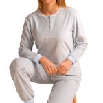 Dames velours pyjama gestreept Blue