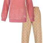Irresistible Dames Pyjama Lange Mouwen Rond hals Velours Roze Maat S