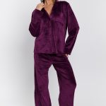 Loungeable VELOUR TRADITIONAL LONG SLEEVE SET Pyjama burgundy/bordeauxrood Zalando.nl