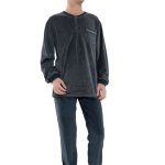 Oufitter heren pyjama 451132 velours blauw en groen maat S t/m XXL De Arend Groothandel in kleding ondermode en nachtmode