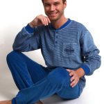 Velours heren pyjama. Let op: Grijs gestreept jasje en Grijze broek. Outfitter M | bol