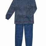 Heren pyjama velours katoen met V hals Art. 451924 Blauw