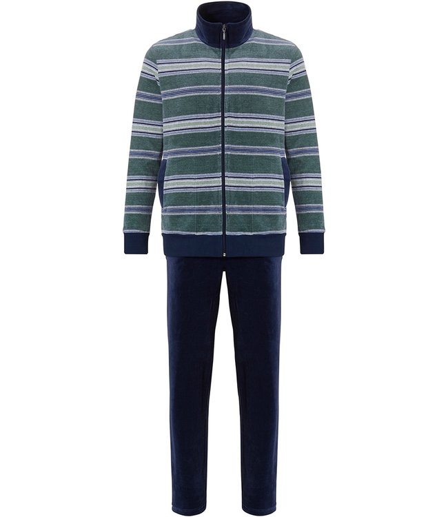 velours-pyjama-heren-831fla-1.jpg Pastunette for Men velours lounge & relax heren huispak met rits 'just stripes' - Afbeelding 1