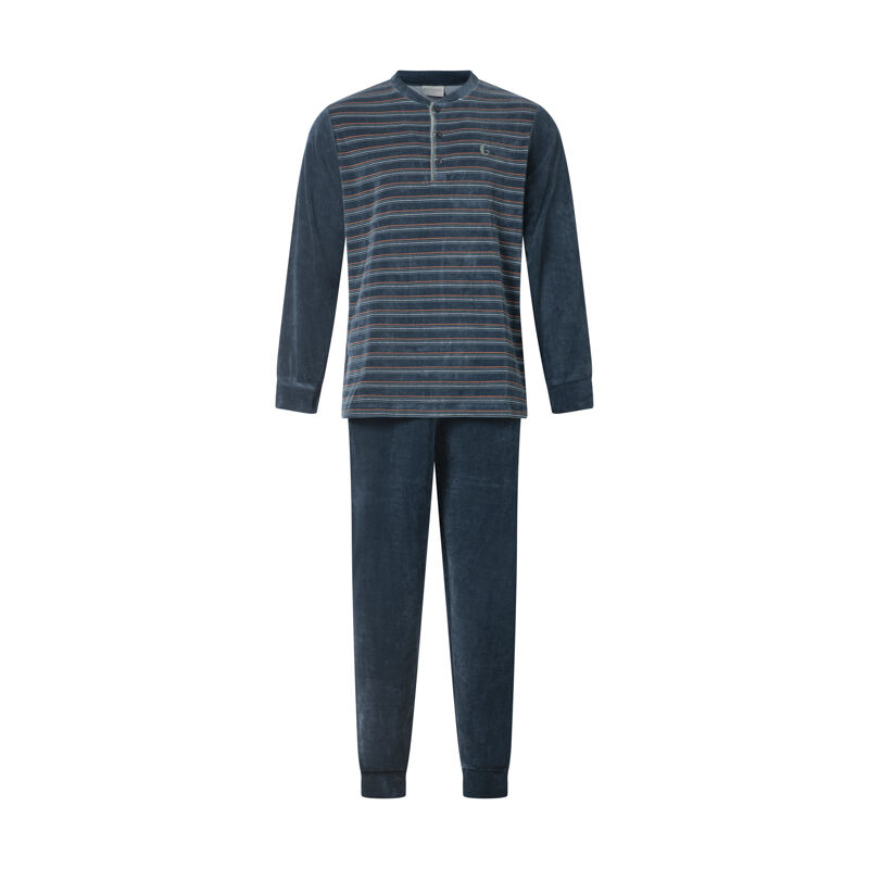 velours-pyjama-heren-845neq-1.jpg Gentlemen warme heren pyjama 114267 velours knoophals - Afbeelding 1