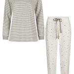 By Louise Dames Winter Pyjama Set Lang Badstof Gestreept Wit