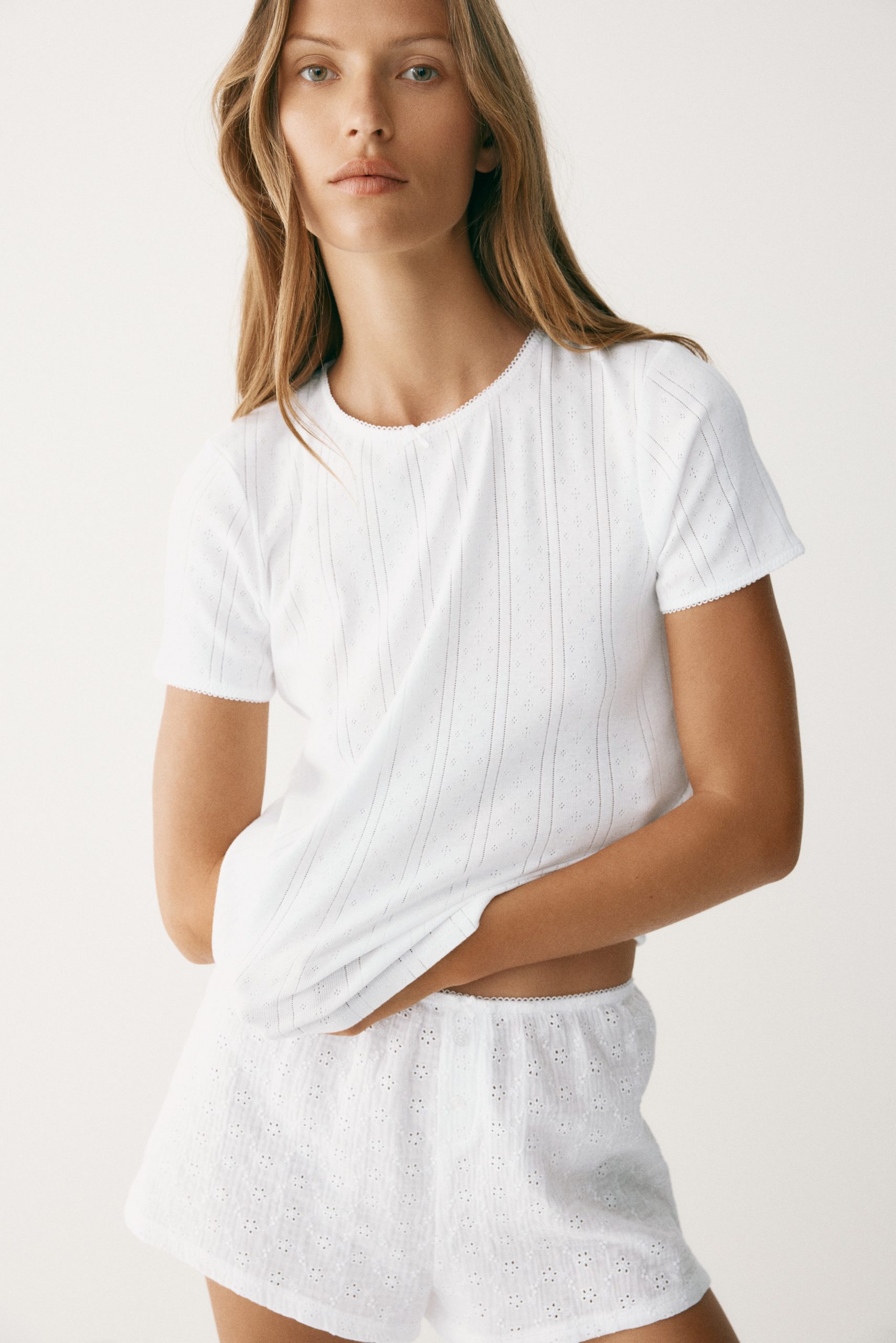 witte-pyjama-dames-250ldb-1.jpg Katoenen pyjama Wit DAMES | H&M NL - Afbeelding 1