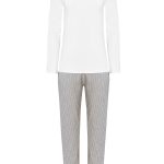 By Louise Dames Pyjama Set Lang Wit/Grijs Gestreept