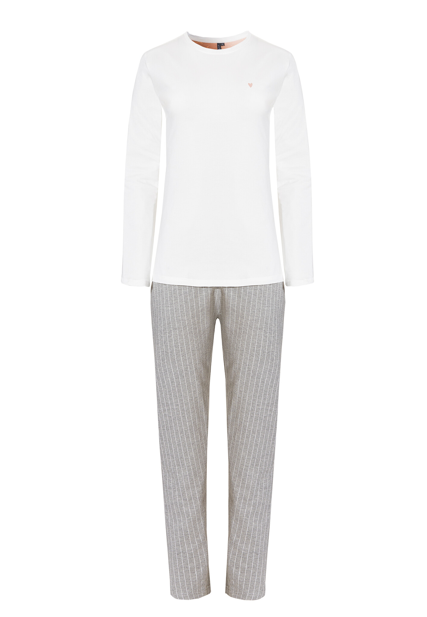 witte-pyjama-dames-330yey-1.jpg By Louise Dames Pyjama Set Lang Wit/Grijs Gestreept - Afbeelding 1