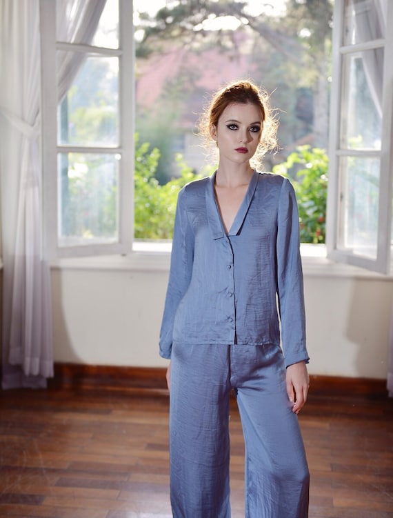 zijden-pyjama-dames-406phw-1.jpg Zijden pyjamaset zijden pyjama dames lange mouw loungewear damesset Etsy België - Afbeelding 1
