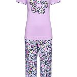 Rebelle zomerse dames pyjamaset van biologisch katoen met korte mouwen en capribroek 'hidden chic flower'