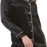 Satijn Pyjama Dames Zwarte nachtkleding set met lange mouwen Maat S | bol